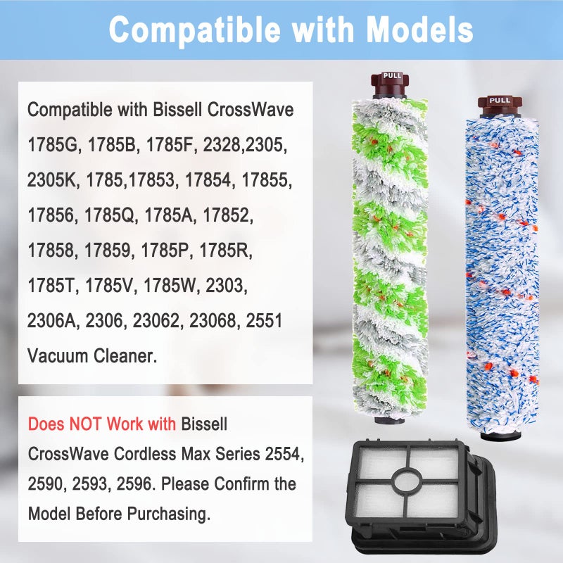 LesinaVac Replacement parts Brush Roll and 1866 Vacuum Filters Compatible with Bissell Crosswave Pro 2306 1785 Series Vacuum Cleaner - Image 2